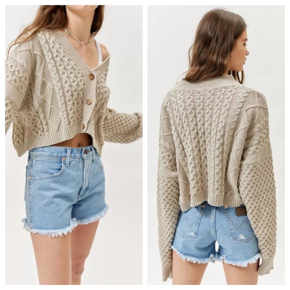 Urban Outfitters Milk It Cable Knit Cropped Cardigan Size 10 - Picture 3 of 10